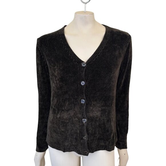 CP SHADES Button Front V-neck Ribbed Chenille Cardigan in Dark Brown SZ S - Picture 10 of 10
